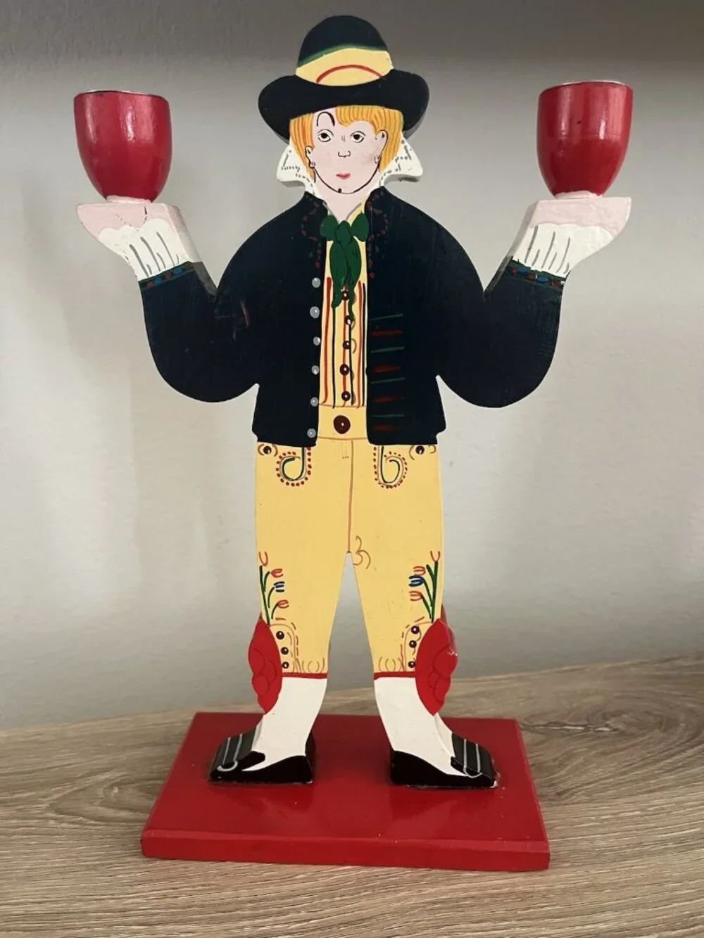 IKEA Vtg 80s Candle Holder Lizzie Velander Wood Swedish Man Handmade Sri Lanka